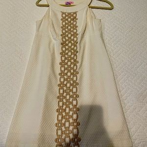 Lilly White and Gold Shift Dress, Size 0